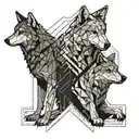 two wolves, one coming out of the darkness and the other going into it, accompanied by the quote "Light and darkness within us." tattoo design idea