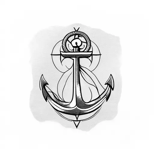 Anchor and compass and flower tattoo design idea