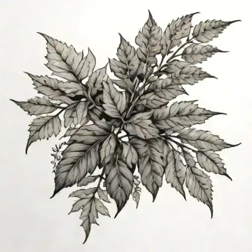 hawthorn, mugwort, fern, ivy, body tattoo design idea