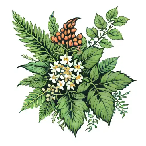 hawthorn, mugwort, fern, ivy tattoo design idea
