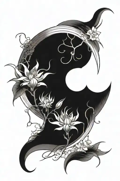 Spider lily and crescent moon  tattoo design idea