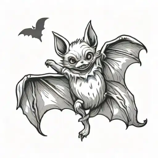Cute bat flying tattoo design idea
