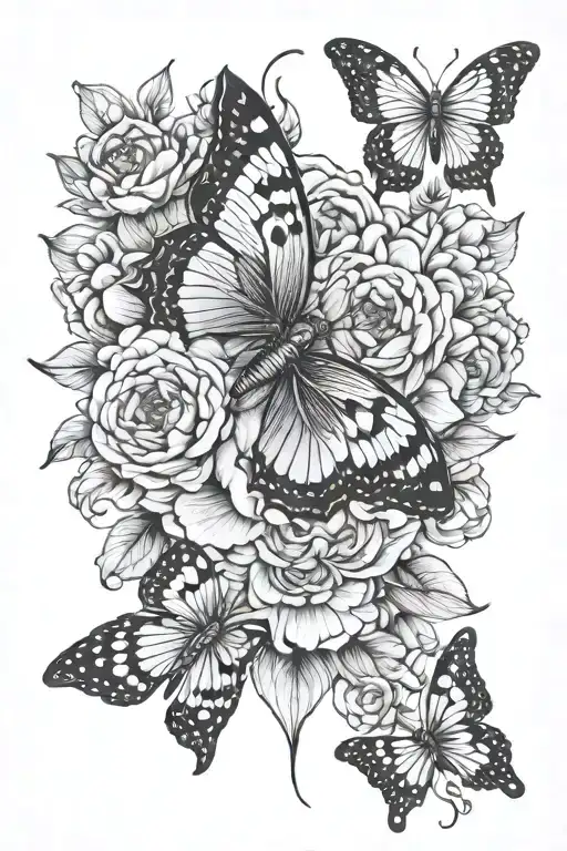  butterfly, sacred heart, peonies, mandala made tattoo design idea