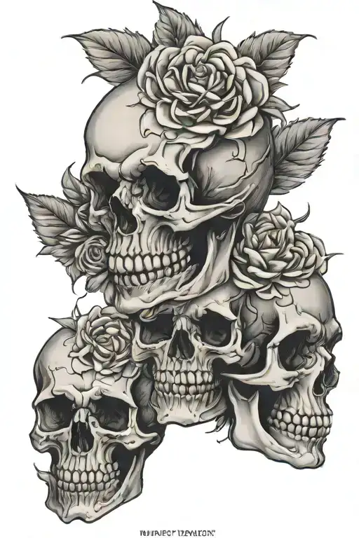 manly skull and roses chrysanthemums flower tattoo design idea