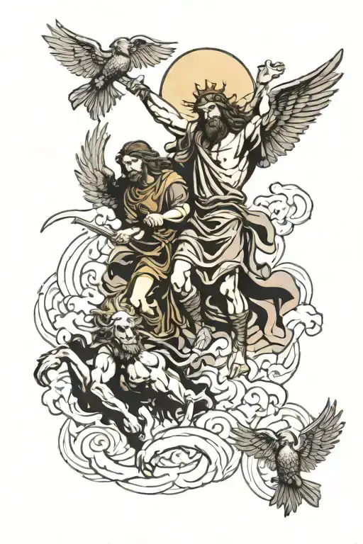 temptation of Christ and st michael tattoo design idea
