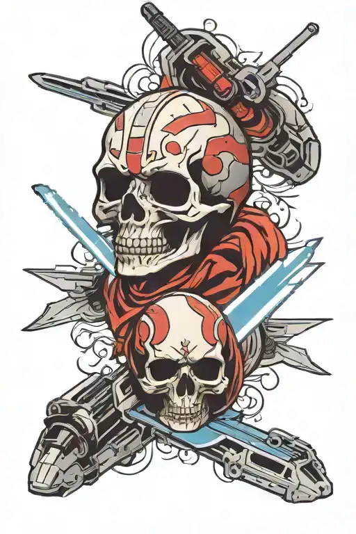 skull and light saber X wing tattoo design idea