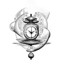 Hourglass with mythological figure: A small tattoo depicting an hourglass with a mythological figure, such as Chronos, t tattoo design idea