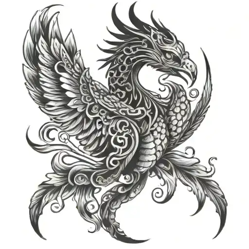 phoenix and snake tattoo design idea