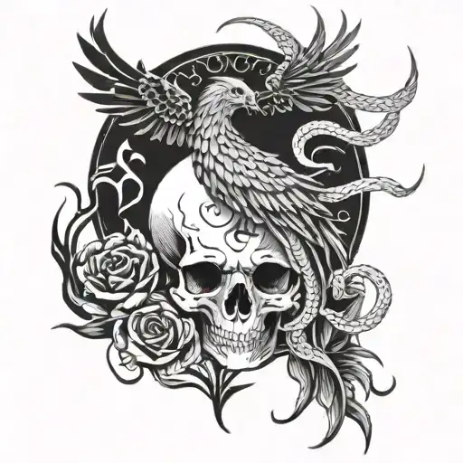 With the phoenix and the snake and the skull tattoo design idea