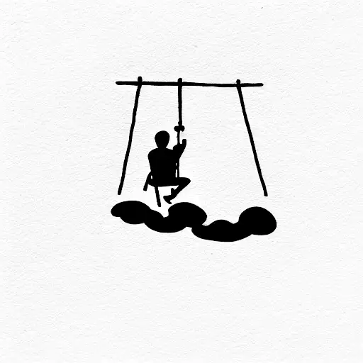 man sitting on a swing from a cloud tattoo design idea