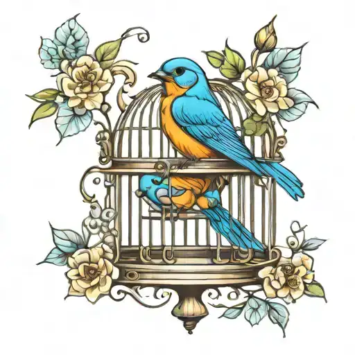 bluebird and cage tattoo tattoo design idea