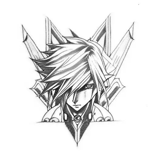 A tattoo inspired by Final Fantasy 7 featuring Cloud Strife in a blackwork style tattoo design idea