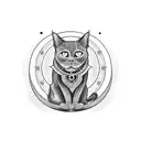 A witchcraft inspired tattoo featuring a black cat with a crescent moon on its forehead, surrounded by gothic symbols and cemetery imagery tattoo design idea