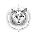 A witchcraft inspired tattoo featuring a black cat with a crescent moon on its forehead, surrounded by gothic symbols and cemetery imagery tattoo design idea