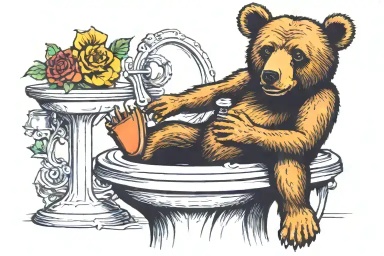 greatful dead bear sitting on a toilet tattoo design idea