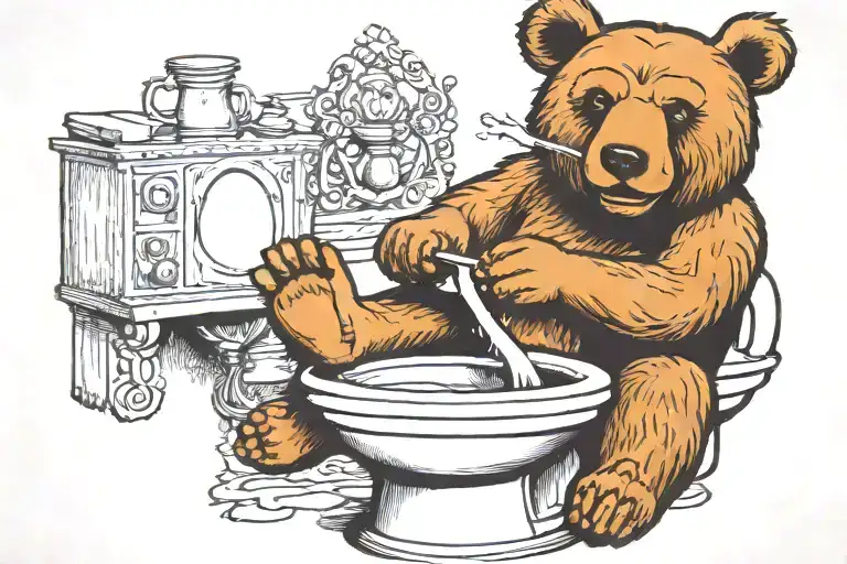 greatful dead bear sitting on a toilet tattoo design idea