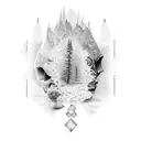 A dramatic scene from a soap opera depicted in intricate dotwork tattoo design idea