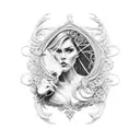 A dramatic scene from a soap opera depicted in intricate dotwork tattoo design idea