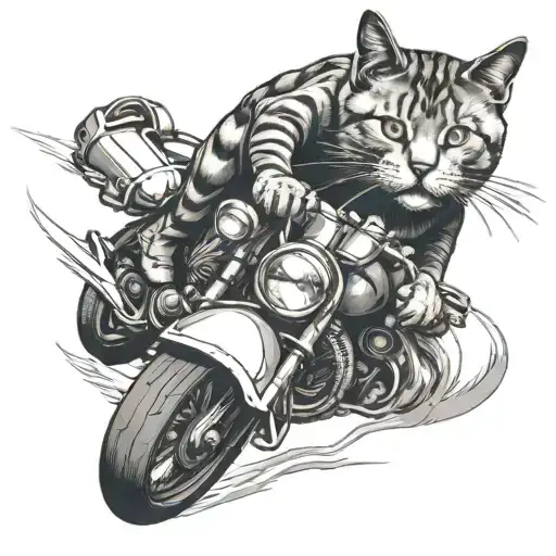 cat on sport's motorcycle   tattoo design idea