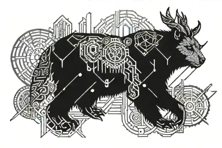 bear deer owl forest Valkyrie tattoo design idea