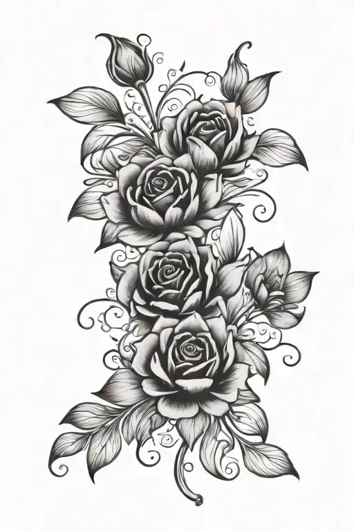 Roses and lotuses and violets and irises tattoo design idea