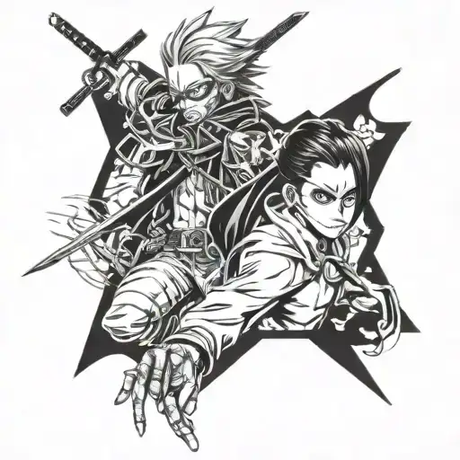 demon slayer, attack on titan, jujustu kaisen, tokyo ghoul tattoo design idea