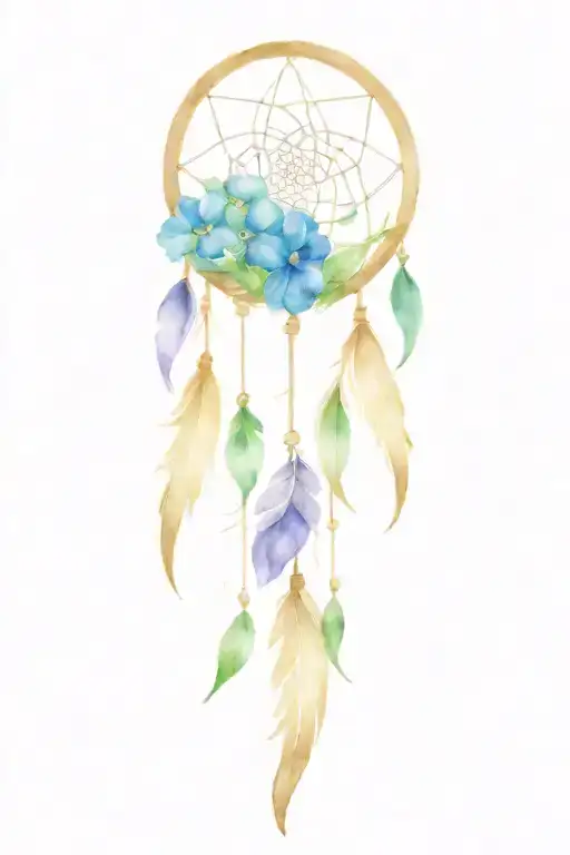 Violets, daisies and lilies of the valley with a dream catcher without anything else  tattoo design idea