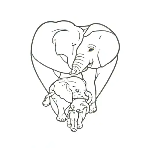 mum and daughter hearts with baby elephant  tattoo design idea