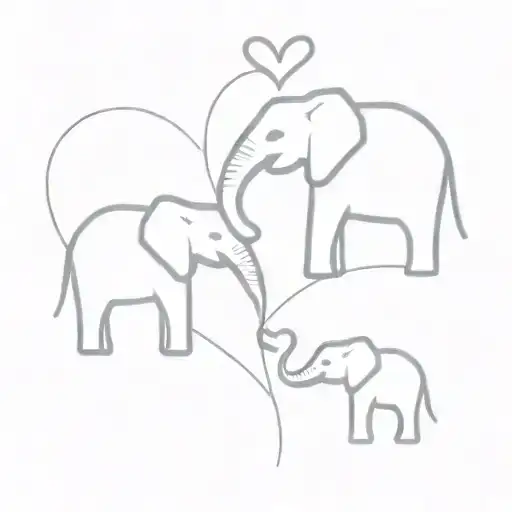 mom, son, daughter, elephant inside heart   tattoo design idea