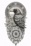 raven flying with Native American filler background of "flower tattoo design idea