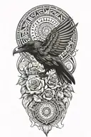 raven flying with Native American filler background of "flower tattoo design idea