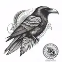 raven with Native American artwoek tattoo design idea