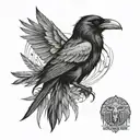 raven with Native American artwoek tattoo design idea