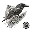 raven with Native American artwoek tattoo design idea