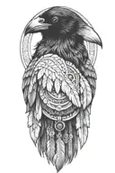 raven with Native American filler tattoo design idea
