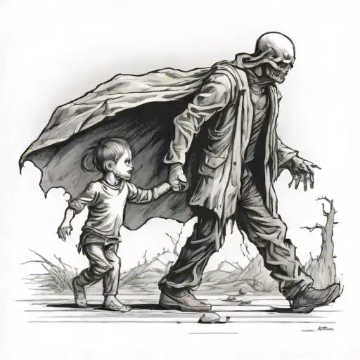 Date of birth: 12/21/2011 Date of death 12/24/2011 boy and small child hand in hand towards death tattoo design idea