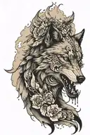 a wolf with scars with his pack roaming tattoo design idea