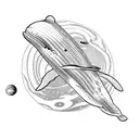 Whale flying in space near jupiter tattoo design idea