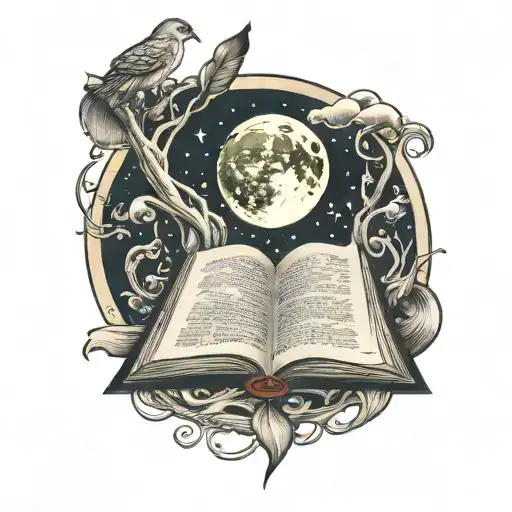 open book and full moon  tattoo design idea