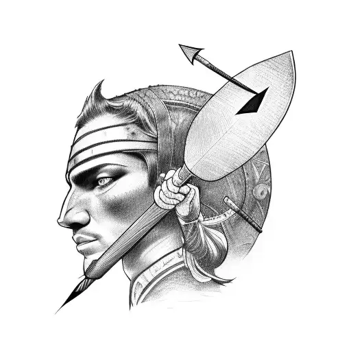 Warrior with bow shooting arrow. tattoo design idea