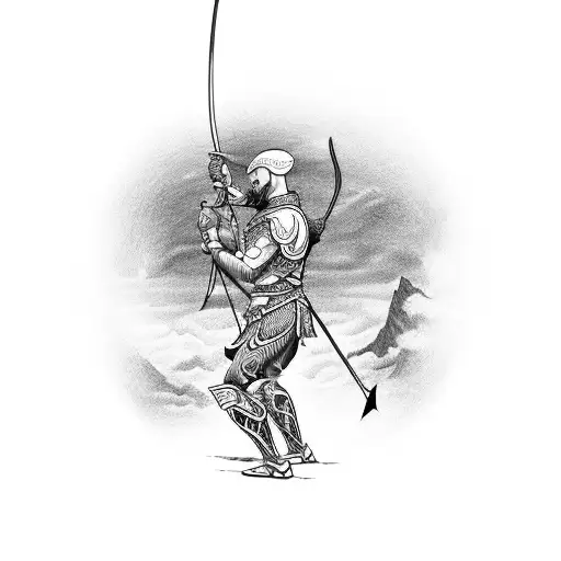 Warrior with bow shooting arrow. tattoo design idea