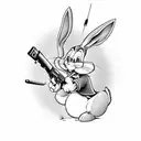 Bugs Bunny shoots a gun and bites a carrot tattoo design idea