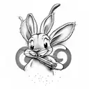 Bugs Bunny shoots a gun and bites a carrot tattoo design idea