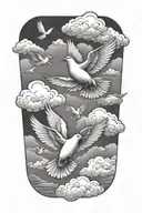clouds and doves flying tattoo design idea