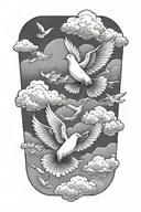 clouds and doves flying tattoo design idea