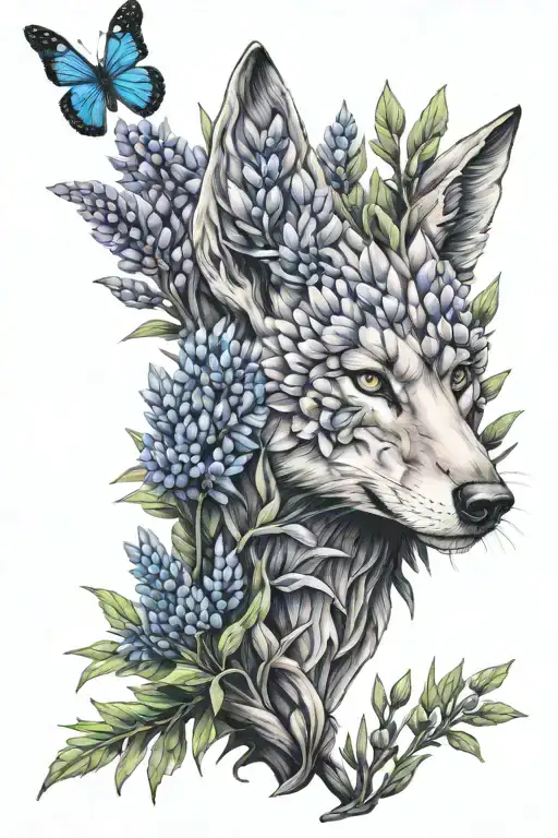 lupine like creature spooky forest tattoo design idea