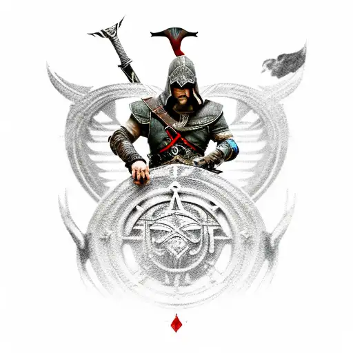 assassin creed Vikings with the portal and the hawk  tattoo design idea