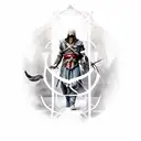 assassin creed Vikings with the portal and the hawk  tattoo design idea