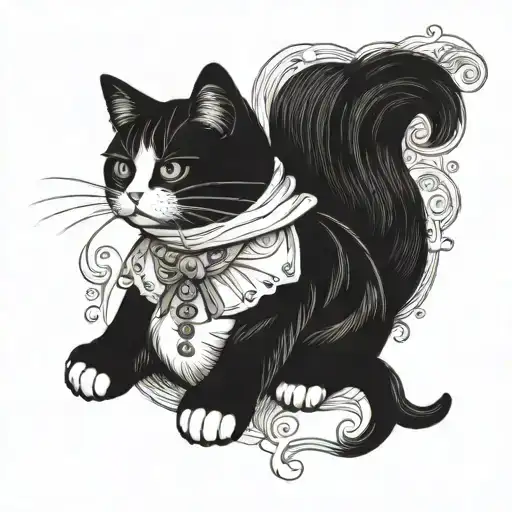 black and white cat sitting on a teddy bear tattoo design idea