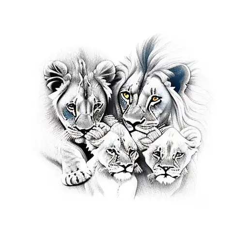 Lion and liones with two cubs tattoo tattoo design idea